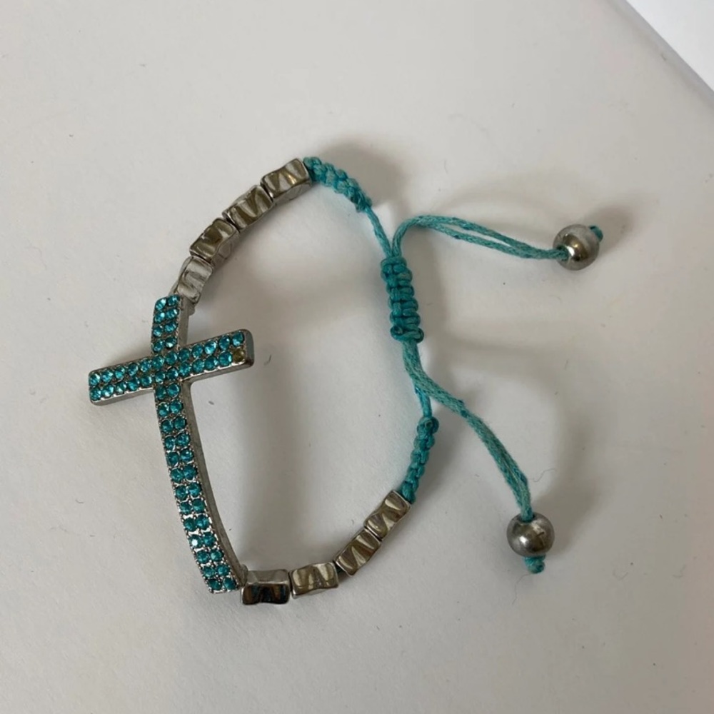 Blue Rhinestone Cross Bracelet - Picture 6 of 6